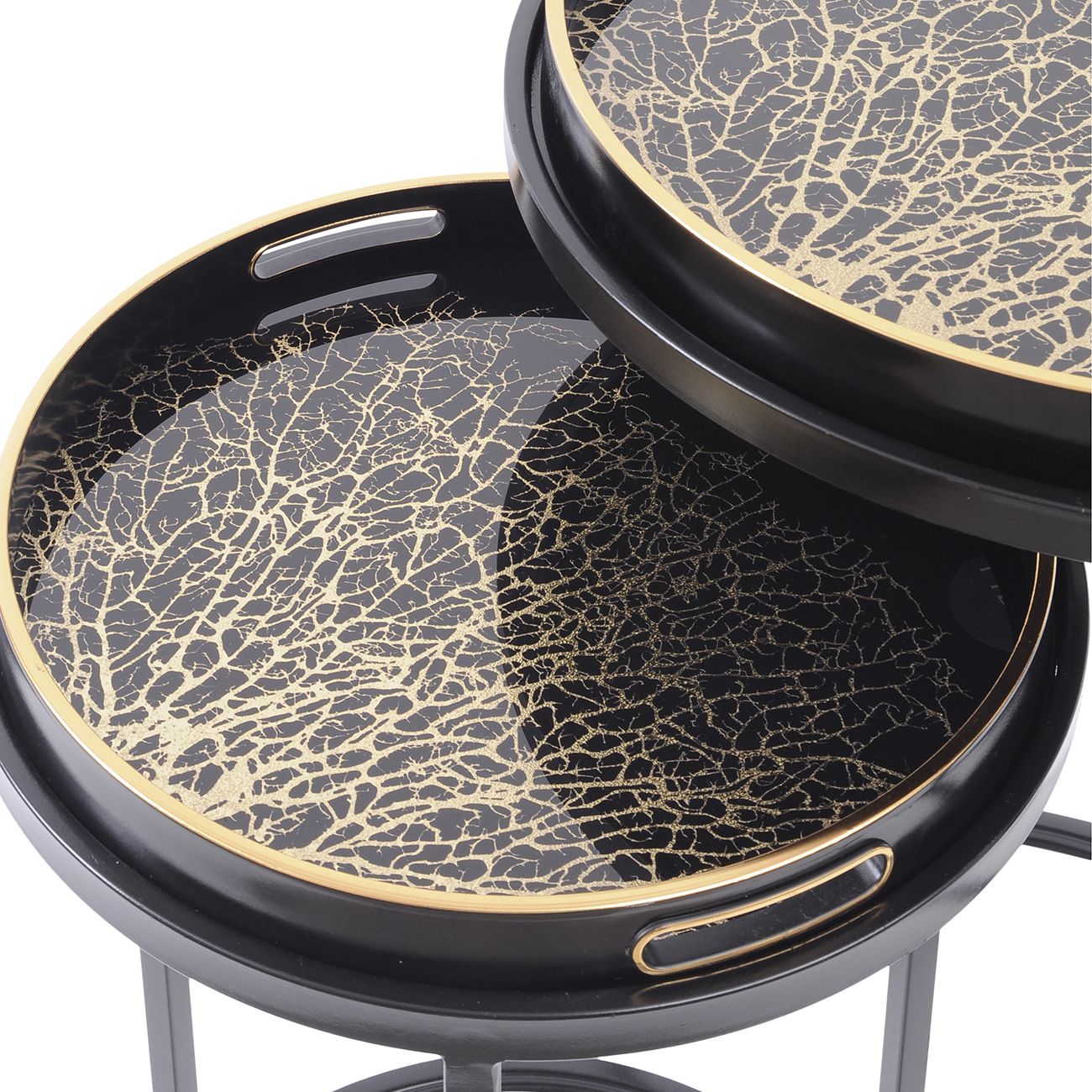Set of 2 Black & Gold Coral Design Side Tables